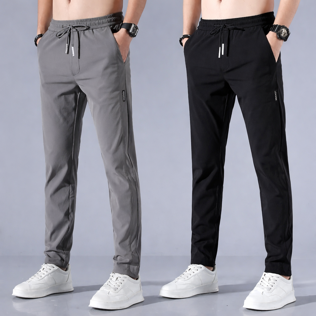 Lycra Men's Track Pants (Black & Grey, S) (Pack of 2)