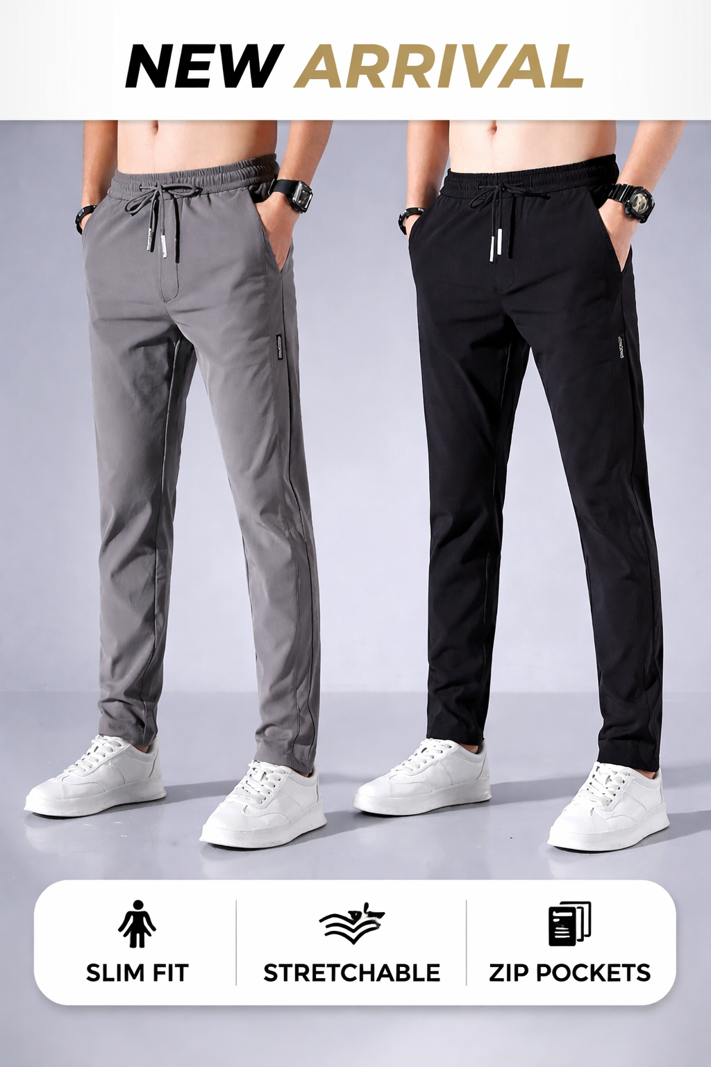 Lycra Men's Track Pants (Black & Grey, S) (Pack of 2)